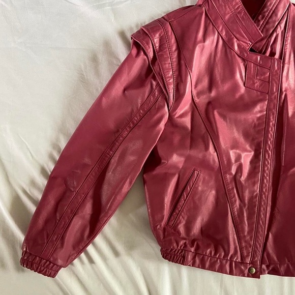 80s 100% genuine leather pink bomber jacket - Picture 4 of 7